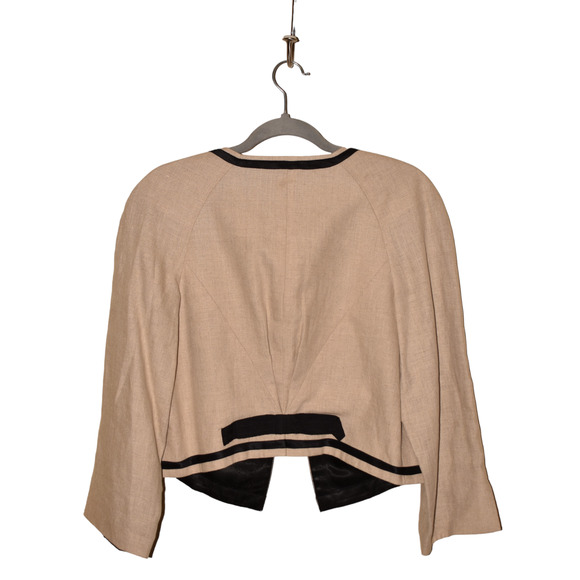 PER SE $398 Carlisle Silk Lined Cropped‎ Linen Jacket Stone Khaki Size 8 - Picture 3 of 4